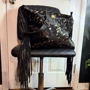 Myra Bag Black Shoulder Bag with Gold Speck and Fringe